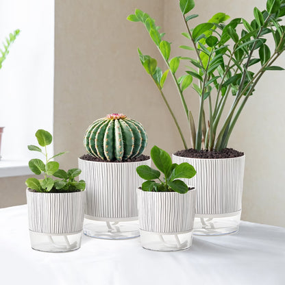 4 Pack Self Watering Pots, 4+5.5 Inch Planter Pots for Indoor Plants with Wick Rope and Reservoir
