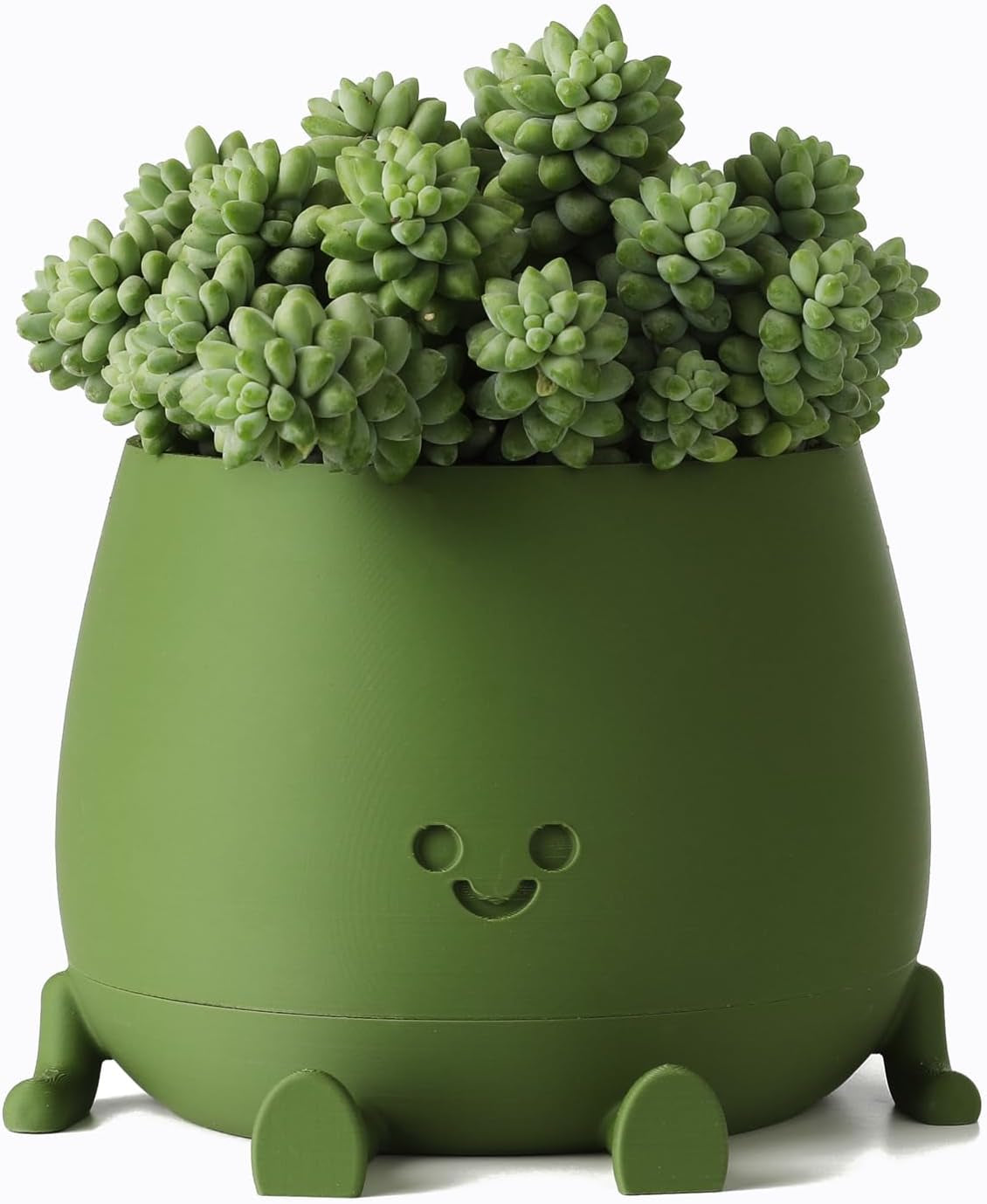 Happy Face Planter, 5.2 Inches Plastic Plant Pot, Self Watering Plant Pot with Drainage Holes for Indoor Outdoor, Succulent Pot, Funny Flower Pot, Dark Green