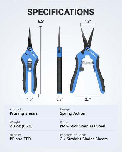 2-Pack 6.5" Small Pruning Scissors for Indoor Plant Garden Clipper | Micro Trim Scissors, Ultra-Sharp Non-Stick Straight Blades, Lightweight - Best for Delicate Cutting Flower Stems Herbs Buds