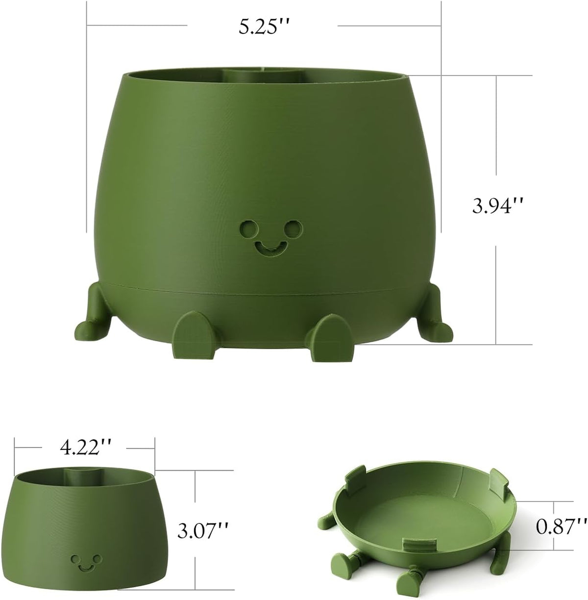 Happy Face Planter, 5.2 Inches Plastic Plant Pot, Self Watering Plant Pot with Drainage Holes for Indoor Outdoor, Succulent Pot, Funny Flower Pot, Dark Green