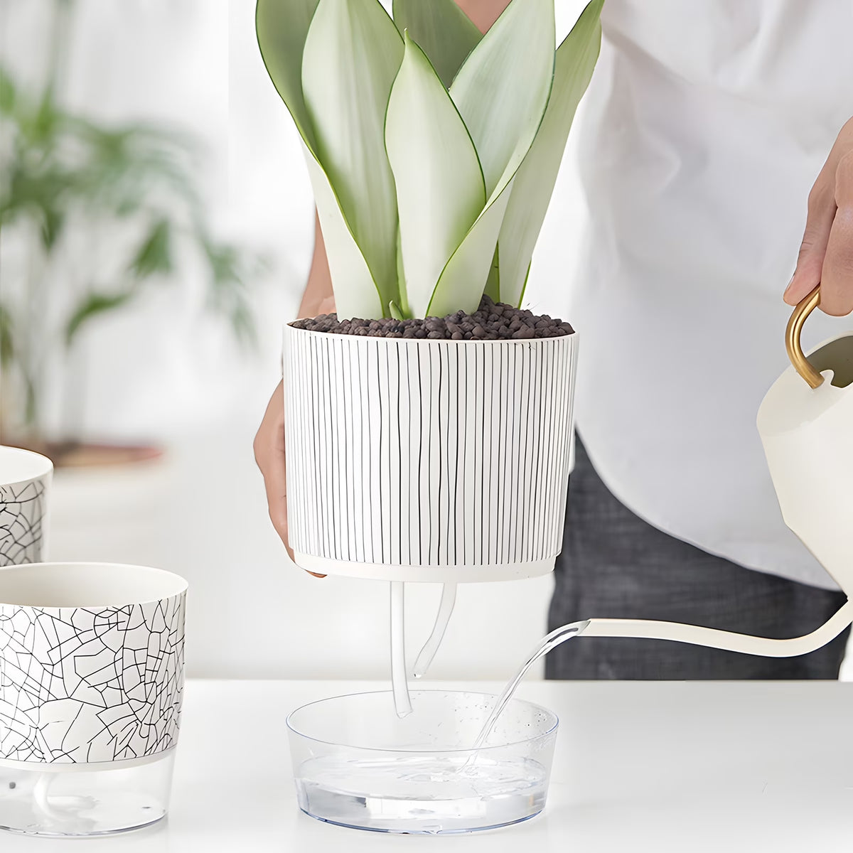 4 Pack Self Watering Pots, 4+5.5 Inch Planter Pots for Indoor Plants with Wick Rope and Reservoir