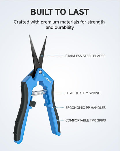 2-Pack 6.5" Small Pruning Scissors for Indoor Plant Garden Clipper | Micro Trim Scissors, Ultra-Sharp Non-Stick Straight Blades, Lightweight - Best for Delicate Cutting Flower Stems Herbs Buds